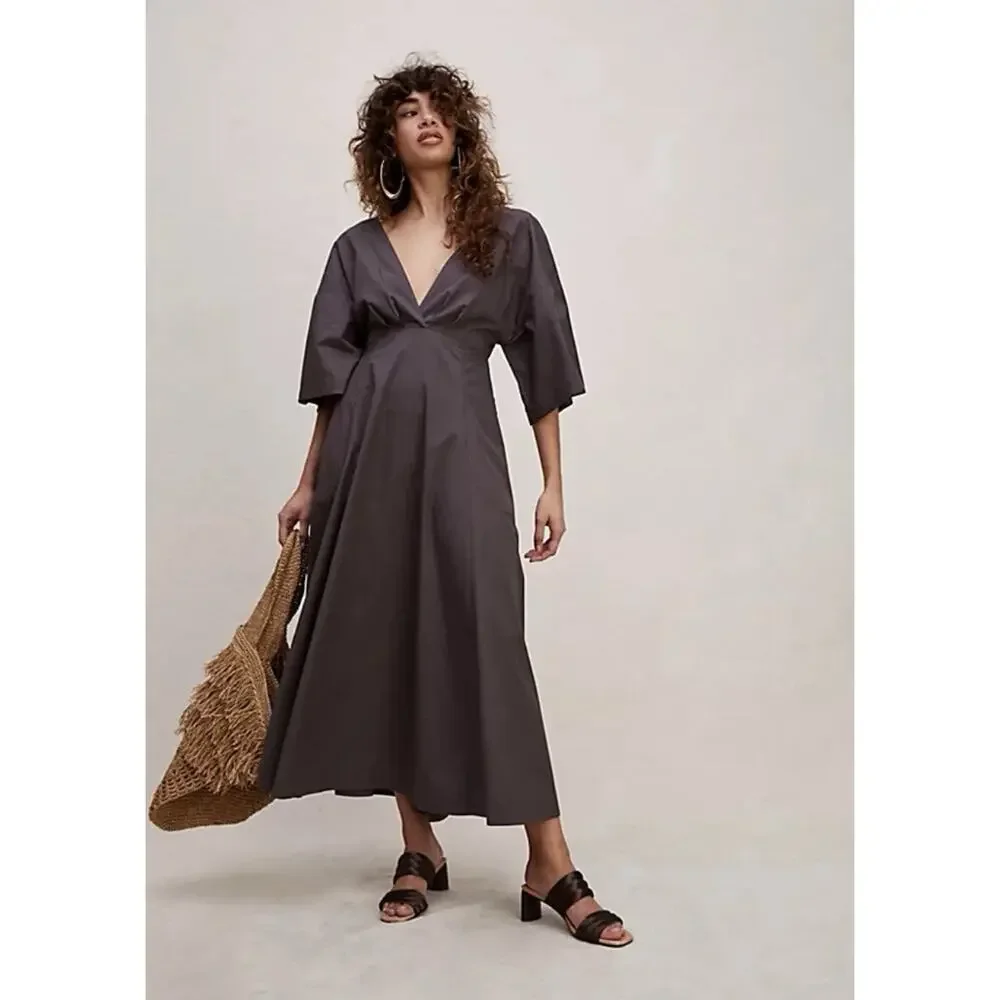 NWT Free People‎ Find Me Here Midi Dress Womens S Shaded Rock Brown Boho